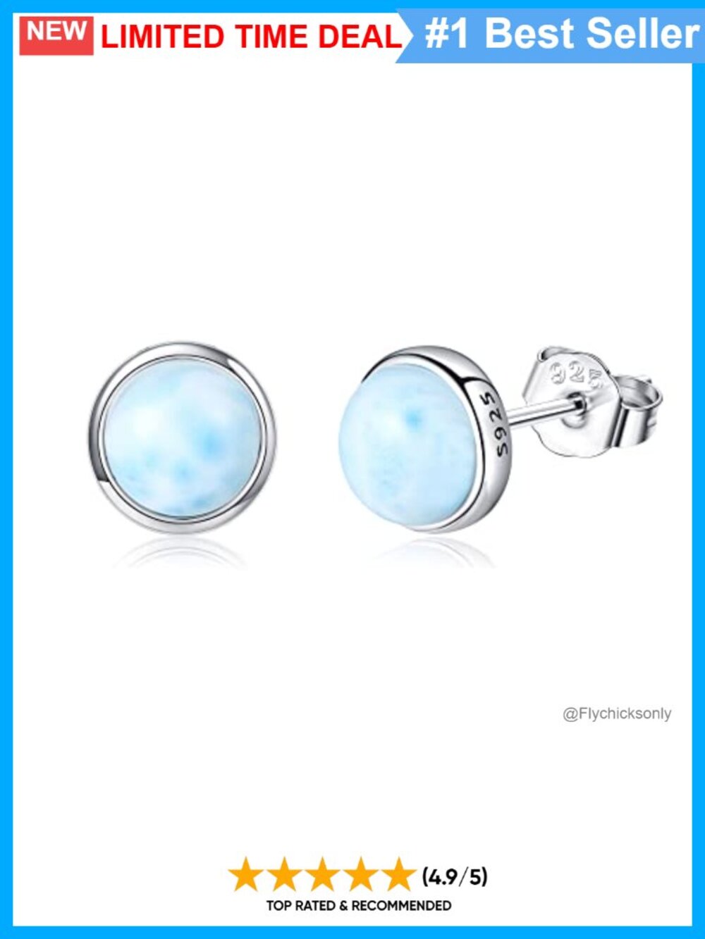 Sterling Silver Larimar Stud Earrings Hypoallergenic Gemstone Jewelry Gift